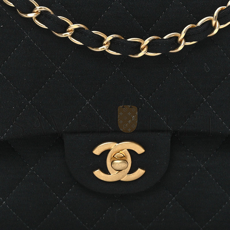 CHANEL JERSEY QUILTED MEDIUM DOUBLE FLAP BLACK  (25*17*7cm)